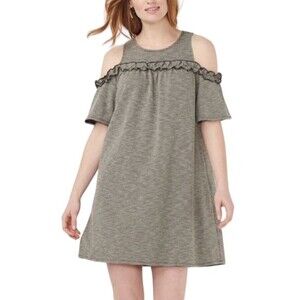LC Lauren Conrad Cold-Shoulder Ruffle Knit Shift Dress Short Sleeve Scoop Neck